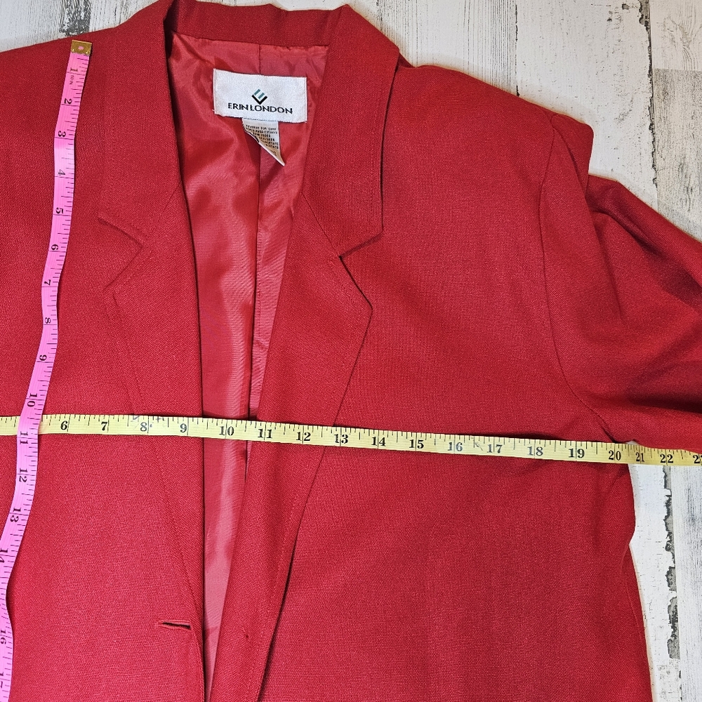 Vintage Erin London Red 100% Silk Blazer Jacket Women's Small Oversized Classic - Picture 7 of 16